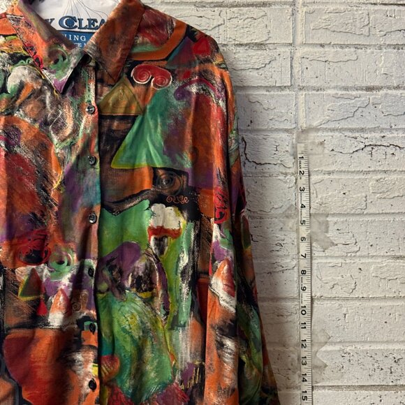 Jeri Marque Vintage Abstract Button-Up Blouse – Size 22 – Bold Multicolor Art - Picture 3 of 10